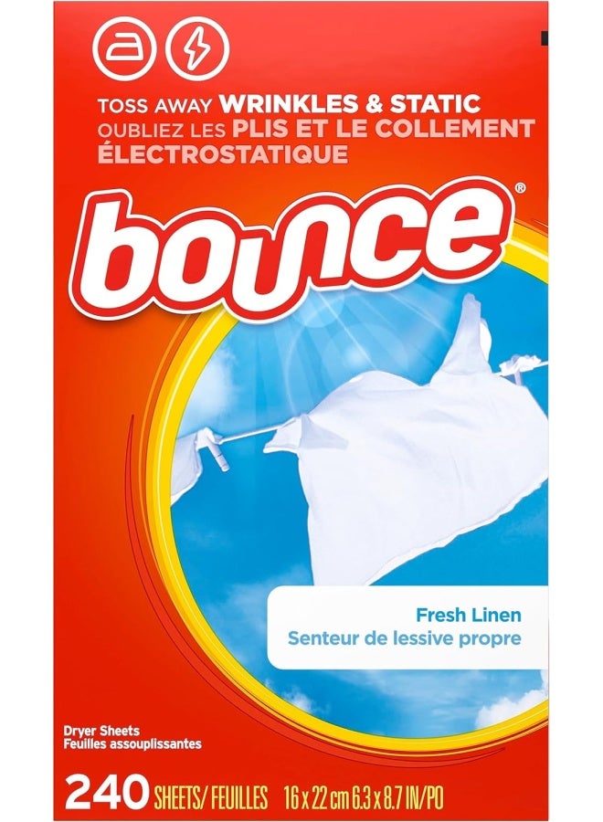 Bounce Dryer Sheets Laundry Fabric Softener, Fresh Linen Scent, 240 Count