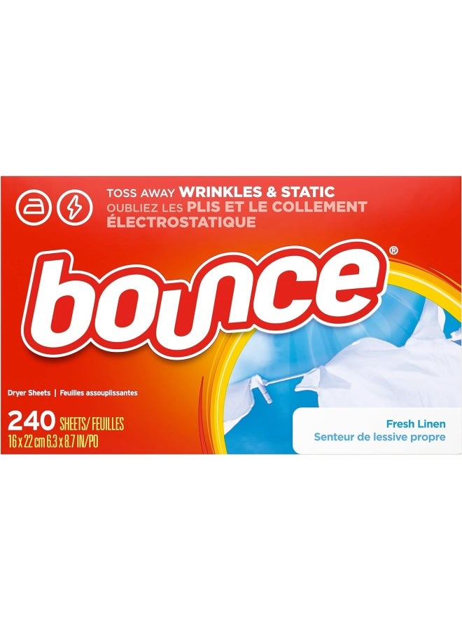 Bounce Dryer Sheets Laundry Fabric Softener, Fresh Linen Scent, 240 Count