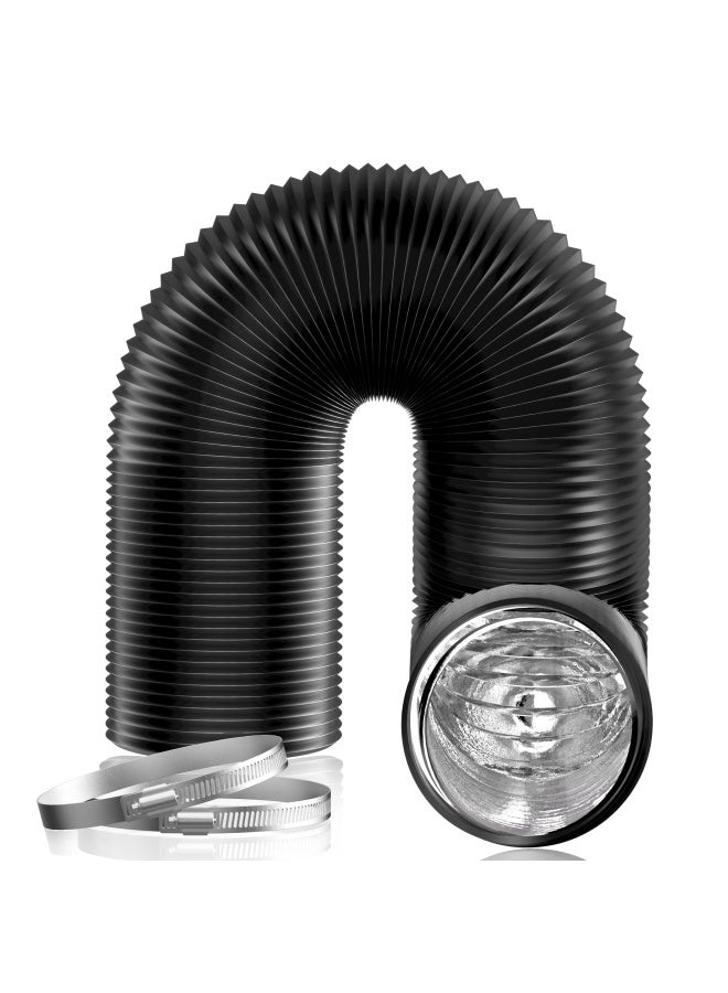 Honandguan 3 Inch 16 Ft Long Air Ducting Heavy-Duty Four-Layer Protection Dryer Vent Hose For Heating Cooling Ventilation And Exhaust-With 2 Clamps Black