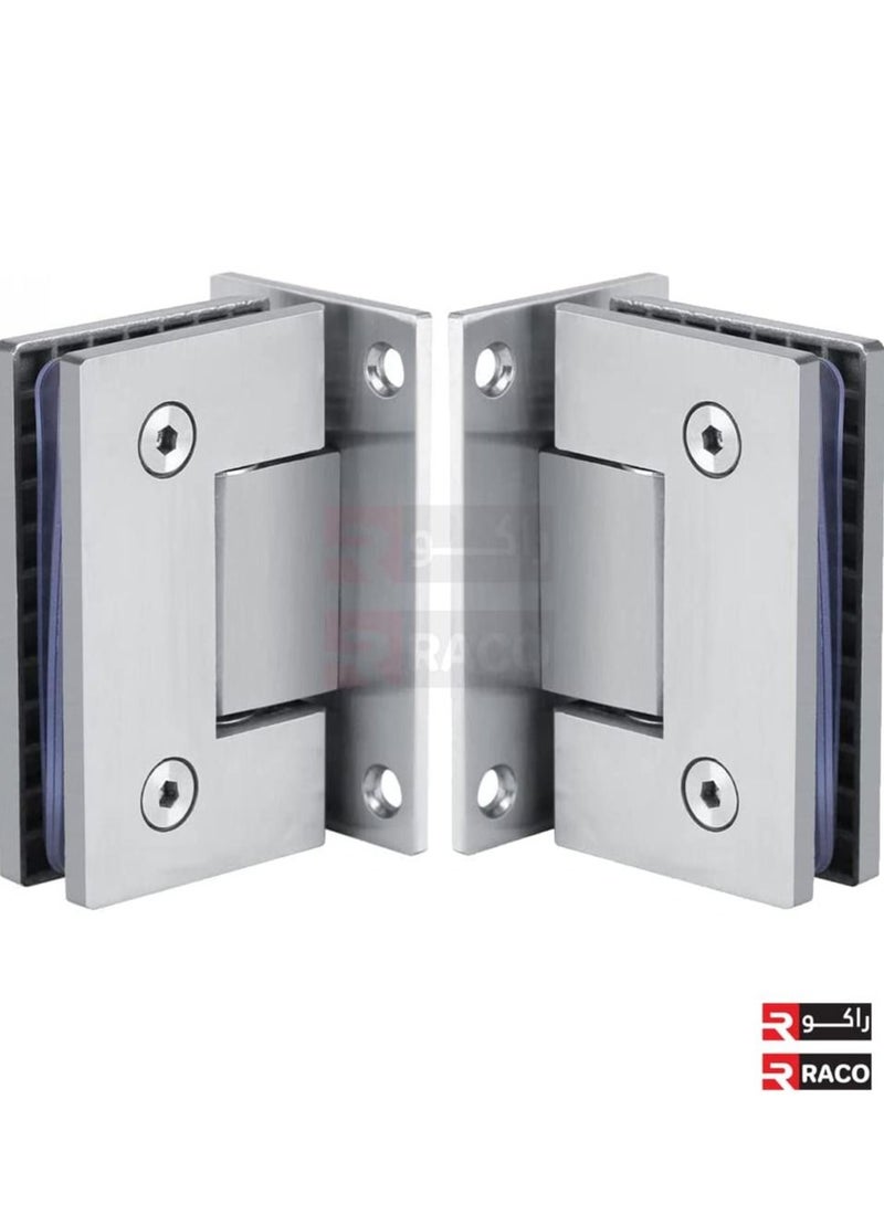RACO Stainless Steel Heavy Duty 90 Degree Frameless Glass Door Cupboard Showcase Cabinet Clamp Glass Shower Doors Hinge Wall-to-Glass, Polished Chrome PACK OF 2.