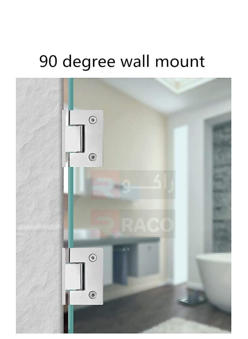 RACO Stainless Steel Heavy Duty 90 Degree Frameless Glass Door Cupboard Showcase Cabinet Clamp Glass Shower Doors Hinge Wall-to-Glass, Polished Chrome PACK OF 2.