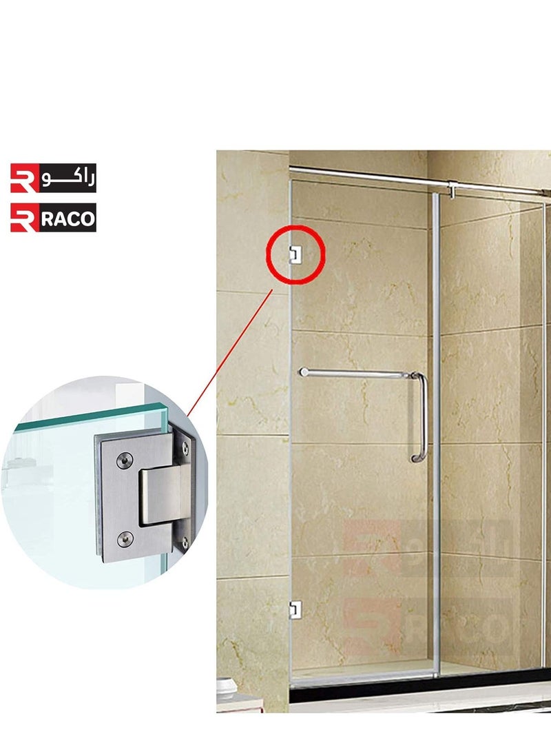 RACO Stainless Steel Heavy Duty 90 Degree Frameless Glass Door Cupboard Showcase Cabinet Clamp Glass Shower Doors Hinge Wall-to-Glass, Polished Chrome PACK OF 2.