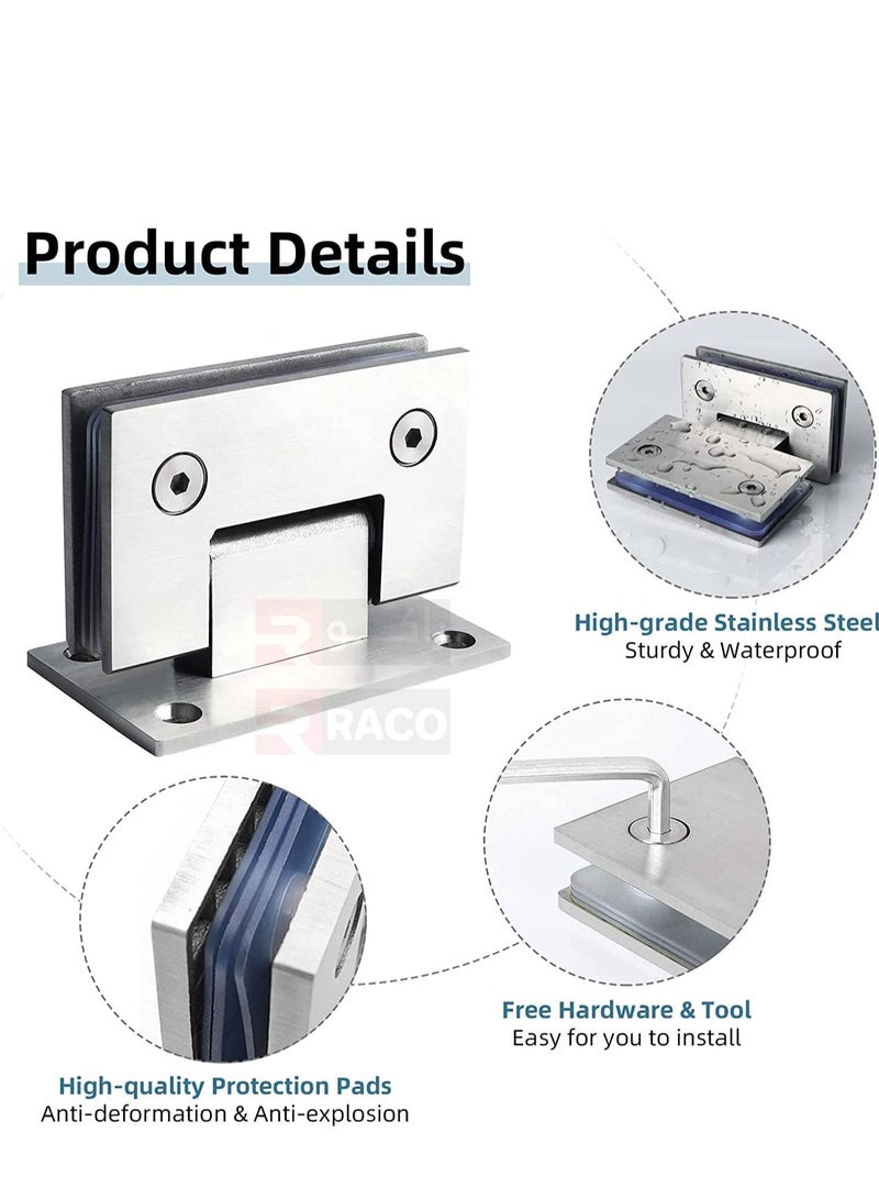 RACO Stainless Steel Heavy Duty 90 Degree Frameless Glass Door Cupboard Showcase Cabinet Clamp Glass Shower Doors Hinge Wall-to-Glass, Polished Chrome PACK OF 2.