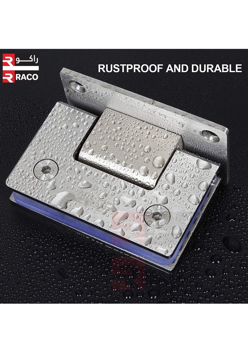 RACO Stainless Steel Heavy Duty 90 Degree Frameless Glass Door Cupboard Showcase Cabinet Clamp Glass Shower Doors Hinge Wall-to-Glass, Polished Chrome PACK OF 2.