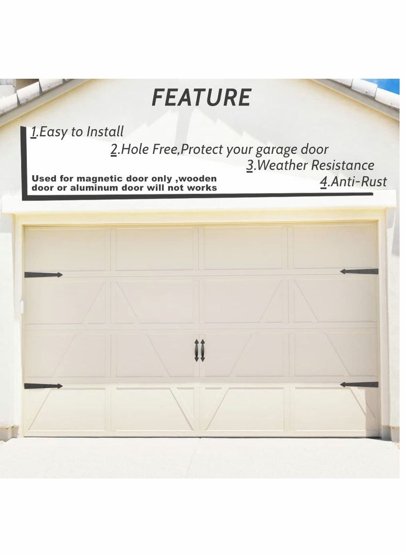 Garage Door Magnetic Decorative Hardware Kit, 8 Hinges 4 Handles Carriage Accents for 2 Car Garage, Strong Magnets, Color Black