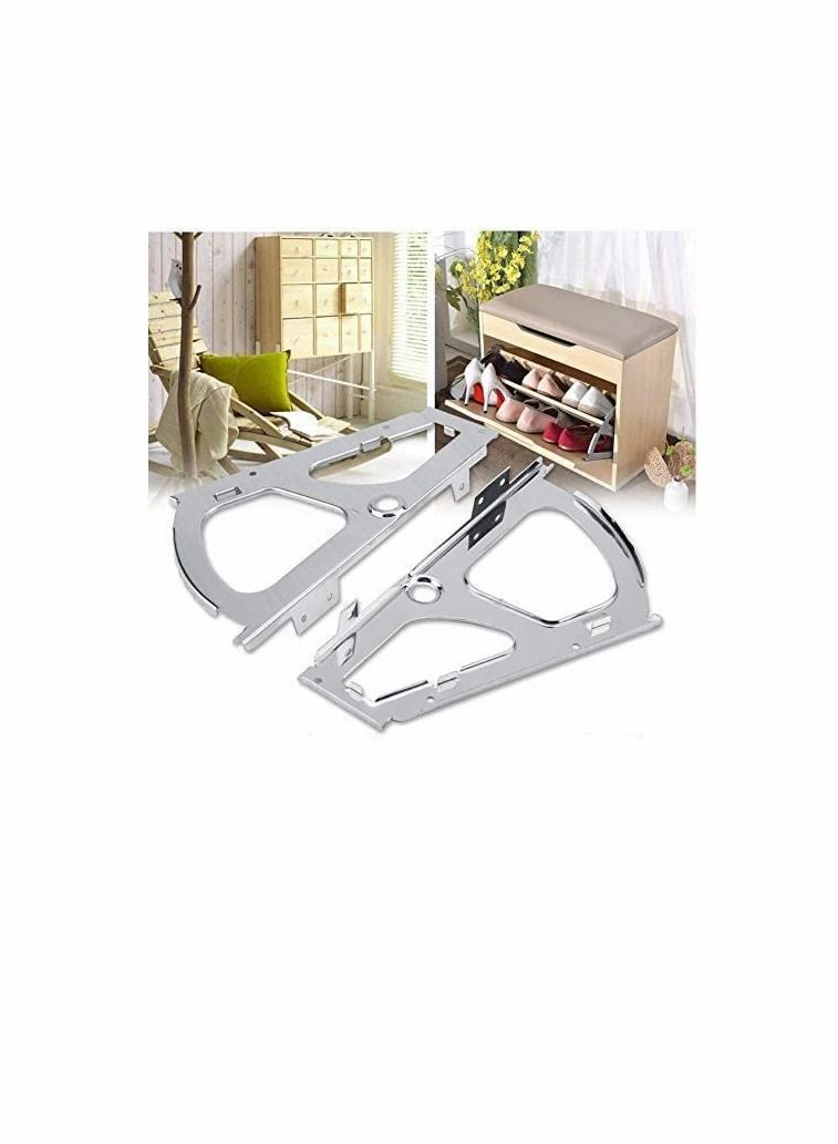 2Pcs Shoes Drawer Cabinet Hinges Turing Rack Replacement Fittings for Kitchen Living Room Shoe Storage Flip Frame Furniture Parts Hardware Stainless Steel