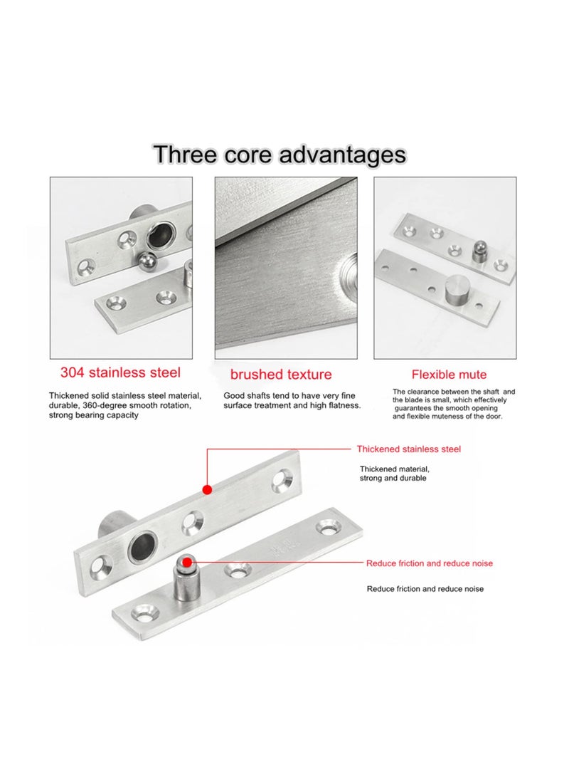 2PCS 180° Rotation Door Pivot Hinge, Concealed Hinge Hardware Hidden Bookshelf Hinges Concealing Swivel HardwareStainless Steel Secret Room Small