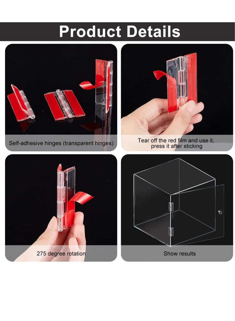 Self Adhesive Clear Acrylic Hinges, 6 Pcs Acrylic Hinges, No Glue Required, 64.5 mm Continuous Piano Hinge, Self-Adhesive Folding Hinge for DIY Transparent Box, Storage Box, Display Stand