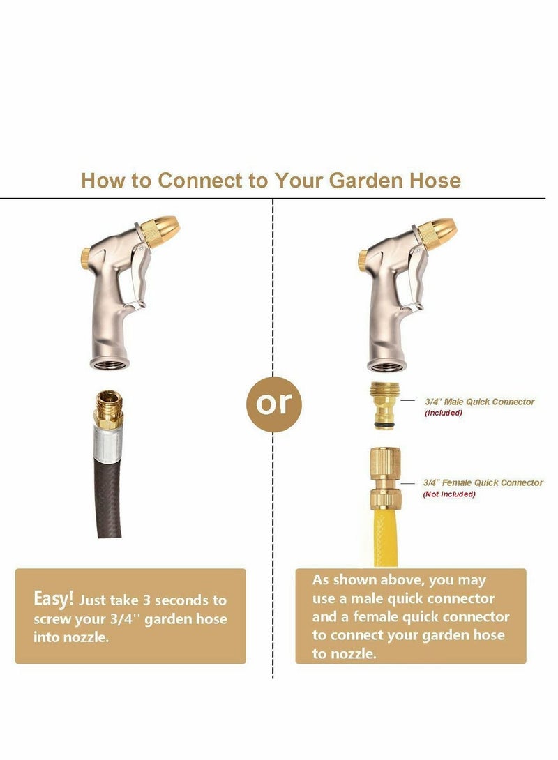 Garden Hose Nozzles, Heavy Duty Metal Nozzle Sprayer, Adjustable Watering Mode, Brass Nozzles with Quick Connectors