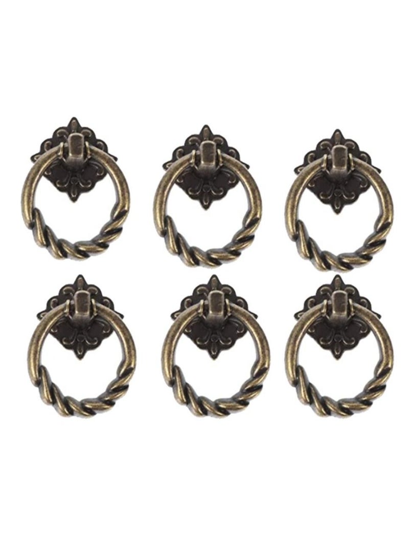 Bronze Knobs Pulls  6Pcs Antique Handles Hardware Furniture Drawer Pull Ring Dresser Cabinet Single Hole Door 3X4CM