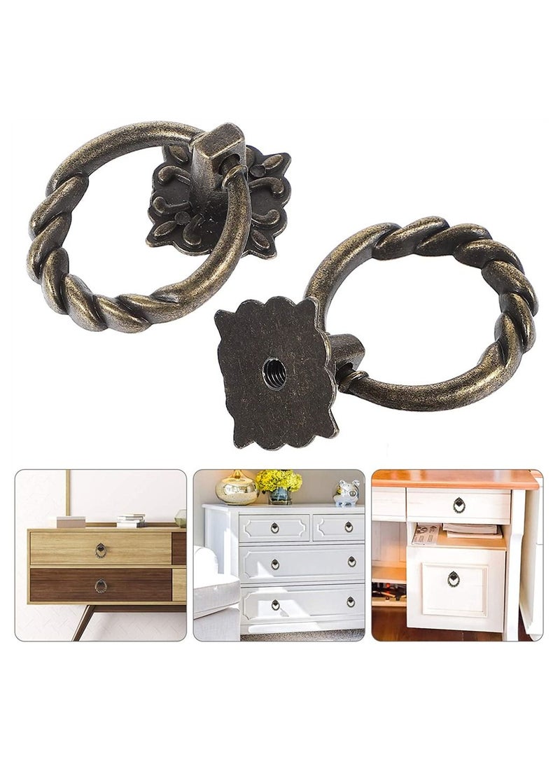 Bronze Knobs Pulls  6Pcs Antique Handles Hardware Furniture Drawer Pull Ring Dresser Cabinet Single Hole Door 3X4CM