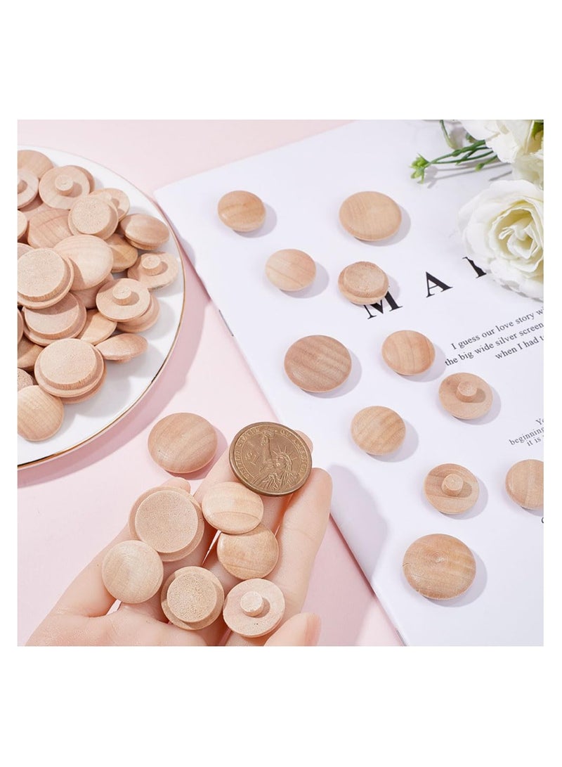 150 Pcs 3 Sizes Furniture Buttons Round Wood Button Plugs Unfinished Mushroom Wooden Screw Hole Button Hardwood Plug Caps for Locking Craft Decoration Woodworking 7MM 15MM 20MM