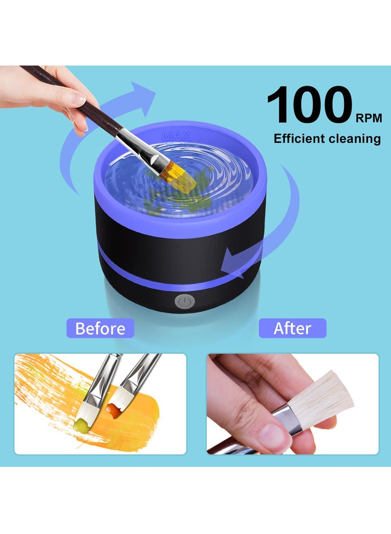 EXCEFORE Electric Paint Brush Cleaner Rinse Cup, with Silica gel mat bowl Portable Rinse Cup, 3 mode Improvement Buttons Automatic Dryer Machine, for Watercolor, Oil, Gouache Painting (Blue)