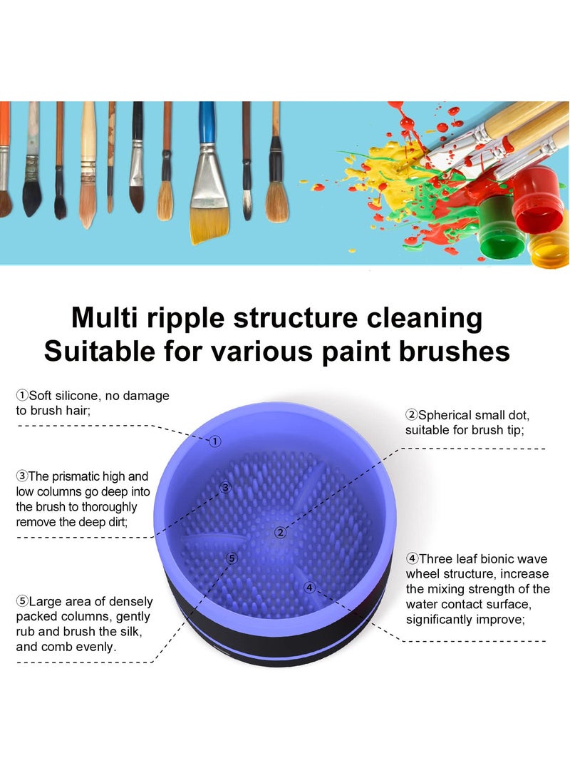 EXCEFORE Electric Paint Brush Cleaner Rinse Cup, with Silica gel mat bowl Portable Rinse Cup, 3 mode Improvement Buttons Automatic Dryer Machine, for Watercolor, Oil, Gouache Painting (Blue)