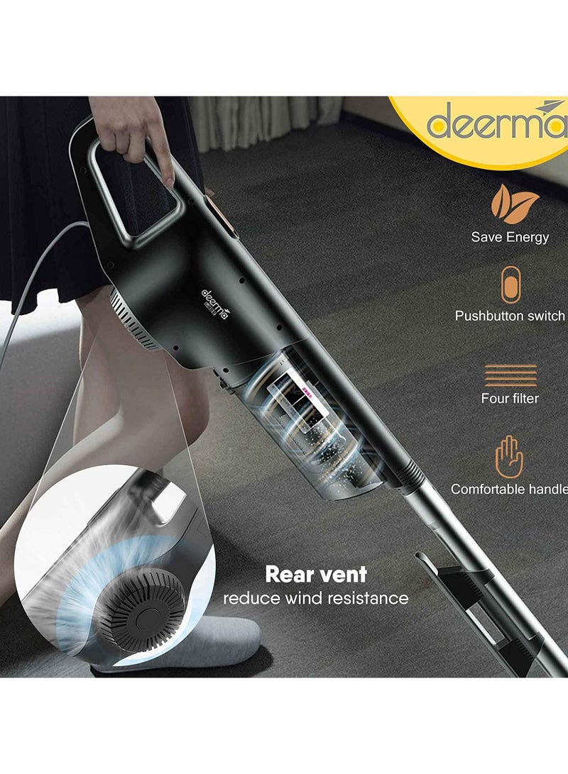 Deerma DX600 2-in-1 Handheld Vacuum Cleaner 800ml Large Capacity Dust Bin 15kPa Suction Force Stainless Steel Filter 4 Layer HEPA Filtration Multifunctional Upright Vacuum Cleaner 600W - Black