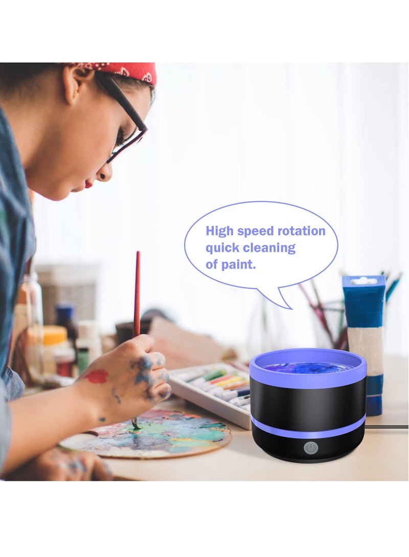 EXCEFORE Electric Paint Brush Cleaner Rinse Cup, with Silica gel mat bowl Portable 3 mode Improvement Buttons Automatic Dryer Machine, for Watercolor, Oil, Gouache Painting (Blue)