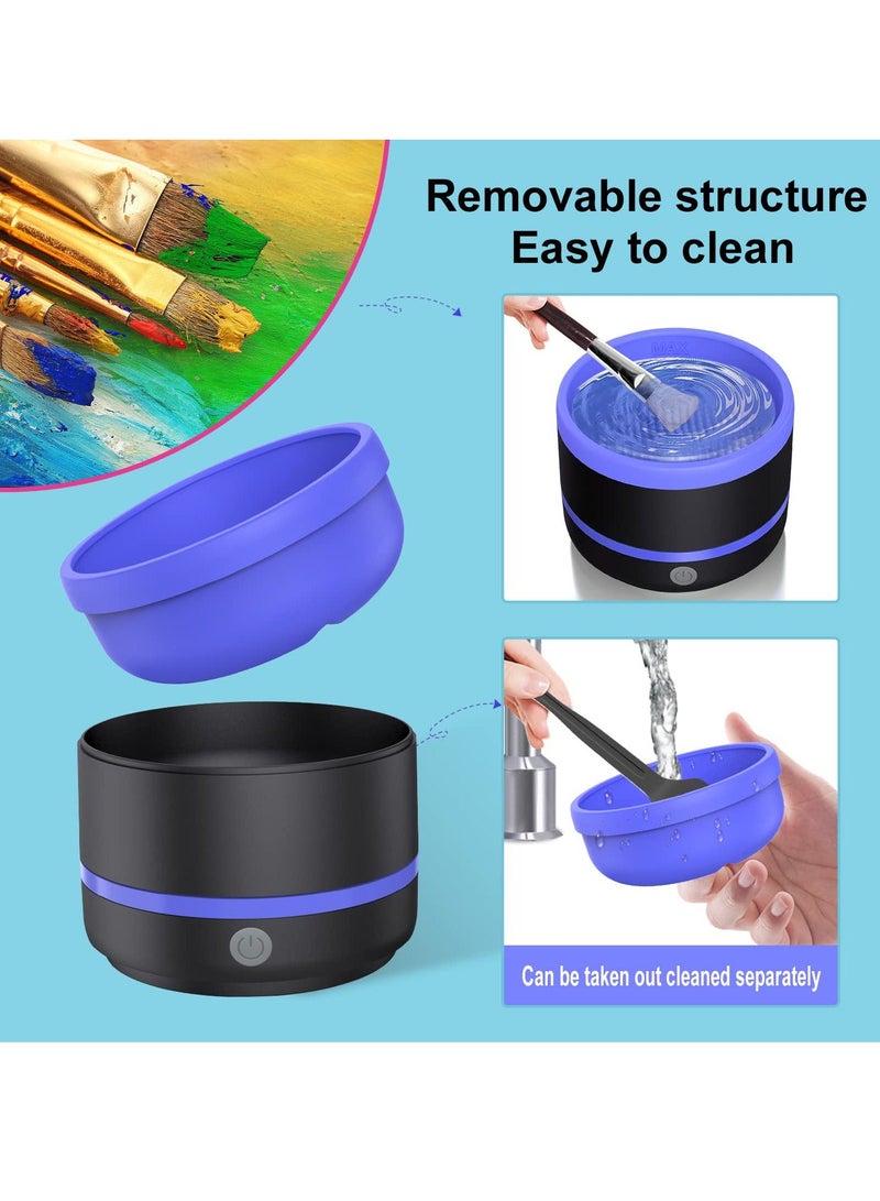 EXCEFORE Electric Paint Brush Cleaner Rinse Cup, with Silica gel mat bowl Portable 3 mode Improvement Buttons Automatic Dryer Machine, for Watercolor, Oil, Gouache Painting (Blue)