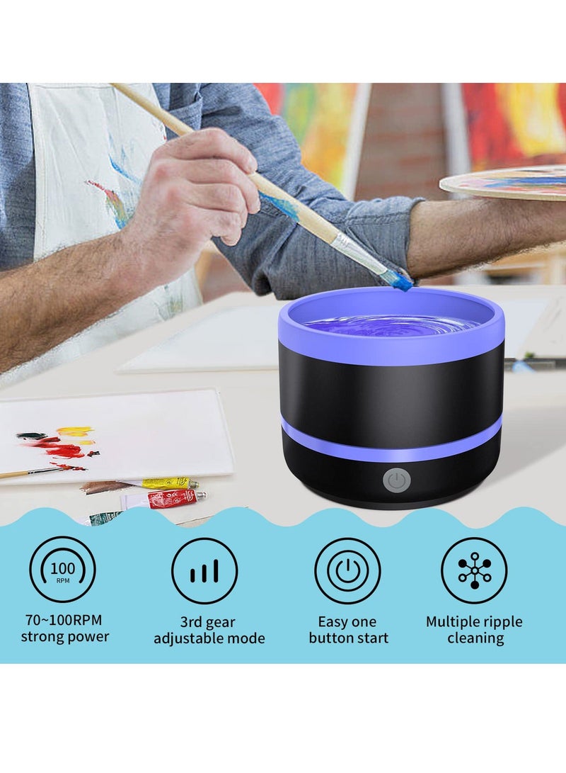 EXCEFORE Electric Paint Brush Cleaner Rinse Cup, with Silica gel mat bowl Portable 3 mode Improvement Buttons Automatic Dryer Machine, for Watercolor, Oil, Gouache Painting (Blue)