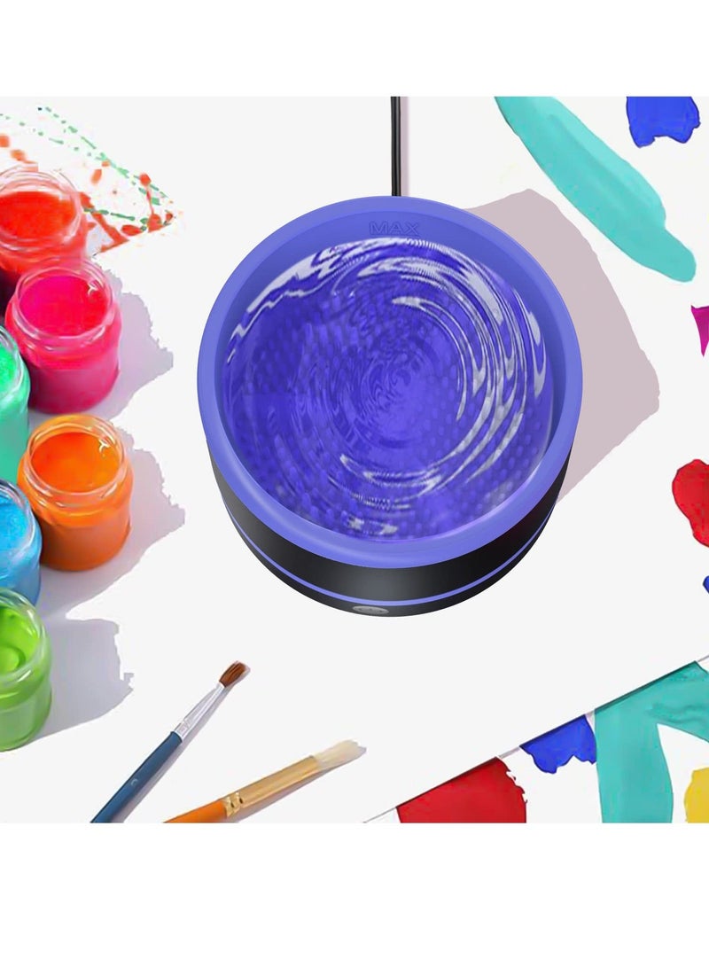 EXCEFORE Electric Paint Brush Cleaner Rinse Cup, with Silica gel mat bowl Portable 3 mode Improvement Buttons Automatic Dryer Machine, for Watercolor, Oil, Gouache Painting (Blue)