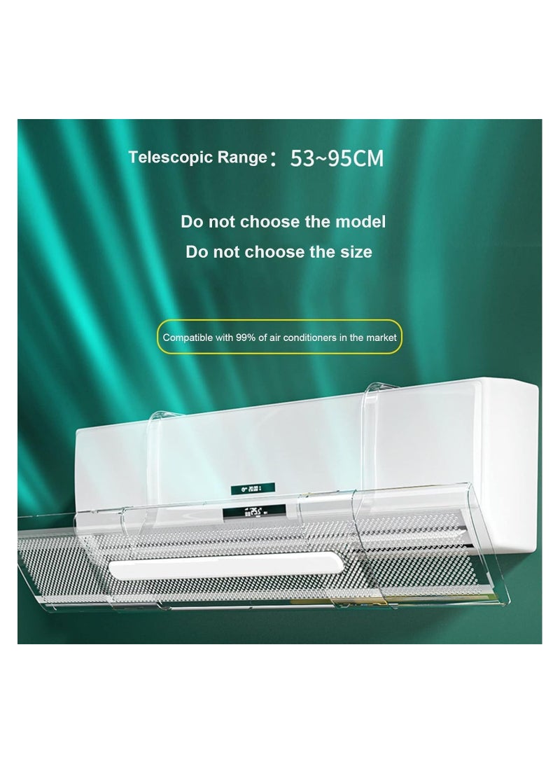 Adjustable Air Conditioner Deflector Confinement Air Deflector Outlet Air Wing Air Cooled Baffle Wind Direction Telescopic Windshield for Home, Transparent