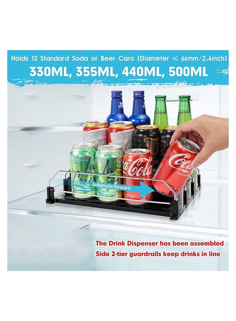 COOLBABY Automatic Can Dispenser for Fridge Kitchen Cupboard Pantry Countertop Storage 12 Standard Size Soda Pop Cans Organiser Self Pushing Fridge Drinks Organiser Holder Rack