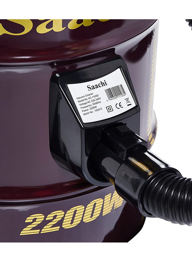 Dry Vacuum Cleaner with a Cyclonic Multi-Filtration System, 5 Meters Long Cord, Blow Function and Additional Brushes 2200 W NL-VC-1103D-RD Maroon