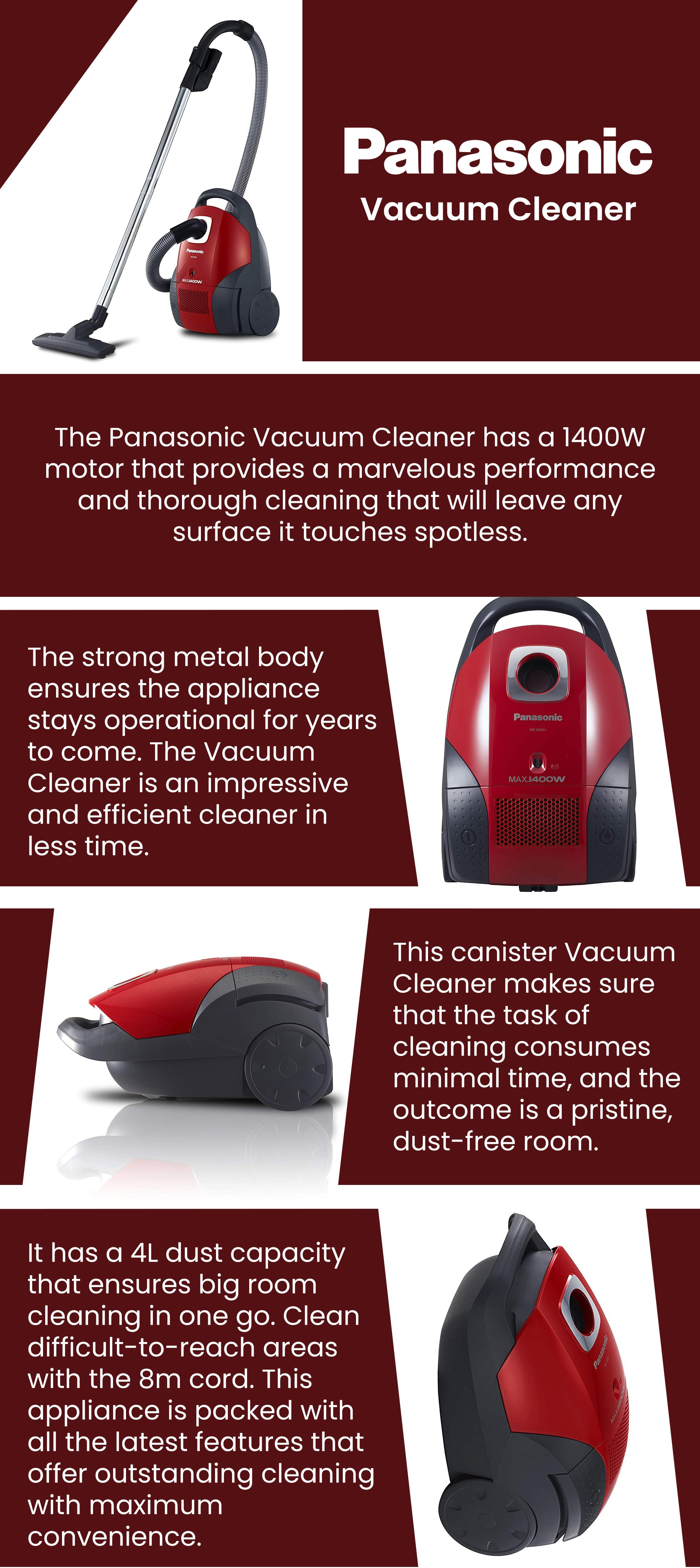 Multi Purpose Vaccum Cleaner 4 L 1400 W MC-CG520R747 Red/Grey/Silver