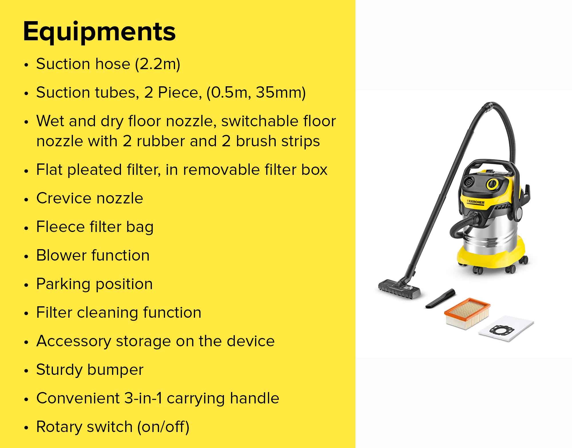 WD 5 Premium Multi-Purpose Vacuum Cleaner 1100 W 13482350 Yellow/Black/Silver