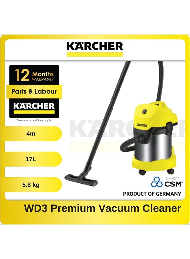 WD 3 Premium Multi-Purpose Vacuum Cleaner 17 L 1600 W 16298460 Yellow/Black