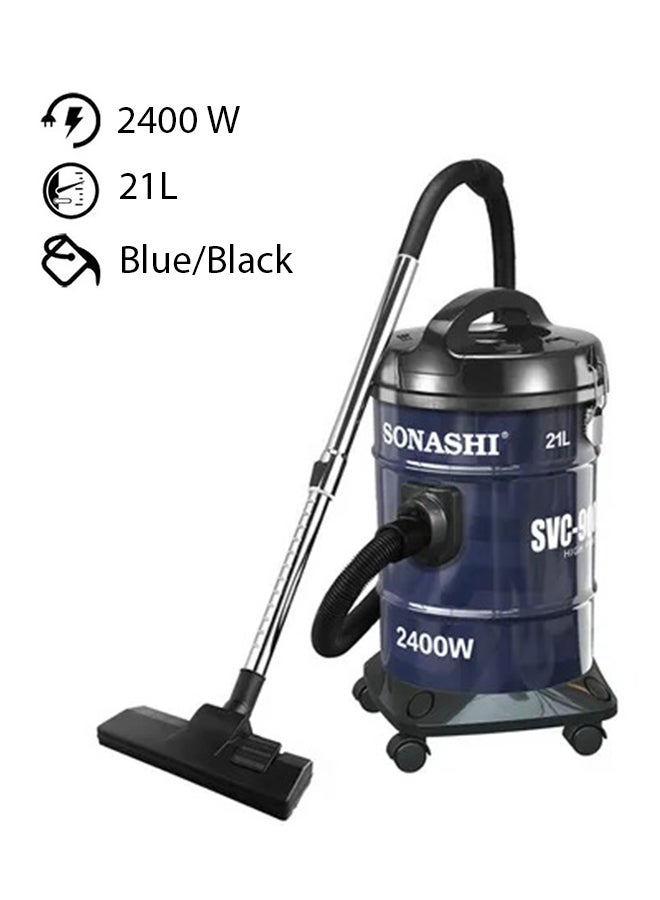 21 Liter Drum Vacuum Cleaner | Large Capacity of 21 Litres with Dust Full Indicator, Blow Function | Multi-Stage Filtration with Strong Suction Power | Vacuum Cleaner 2400 W SVC-9008DN Blue/Black