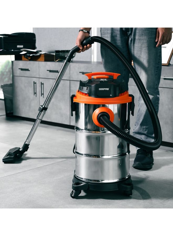 Vacuum Cleaner, 30L Dust Bag Capacity, 5M Cord Length, 3 In 1 Function, Wet, Dry And Blow, Powerful Suction, Perfect For Home, Office, Apartments, Easy To Move 1400 W GVC19032 Silver