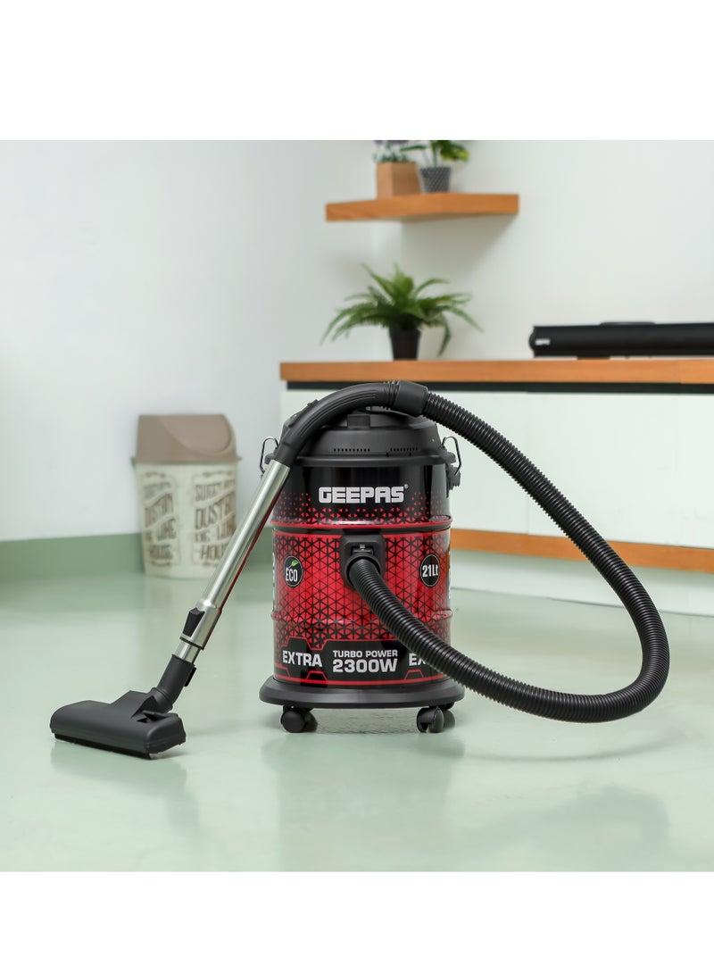 Drum Type Vacuum Cleaner With 21 L Dust Bag Capacity, Anti-Rust Metallic Body| Powerful Suction And Blower Function 21 L 2300 W GVC19018 Red, Black