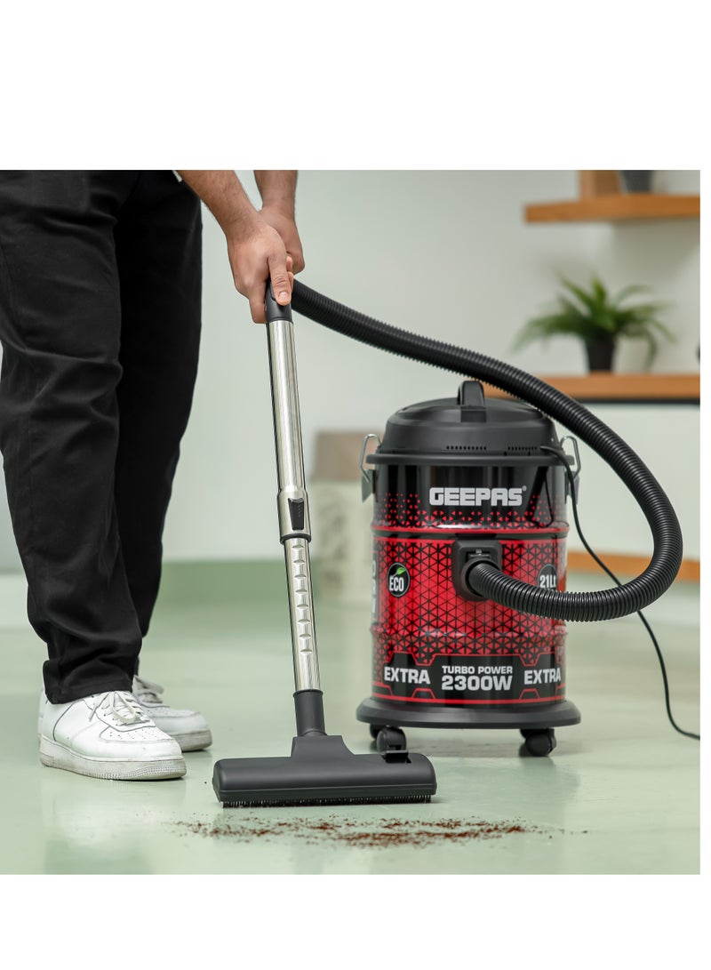 Drum Type Vacuum Cleaner With 21 L Dust Bag Capacity, Anti-Rust Metallic Body| Powerful Suction And Blower Function 21 L 2300 W GVC19018 Red, Black