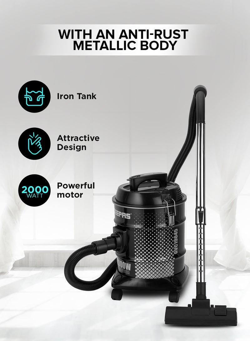 Drum Vacuum Cleaner- 18 L Dust Bag Capacity with Elegant Body, Metallic Tank/ Powerful Suction, Dry and Blow Function, Full Indicator/ Perfect for Home, Office, Apartments 18 L 2000 W GVC19045 Black, White