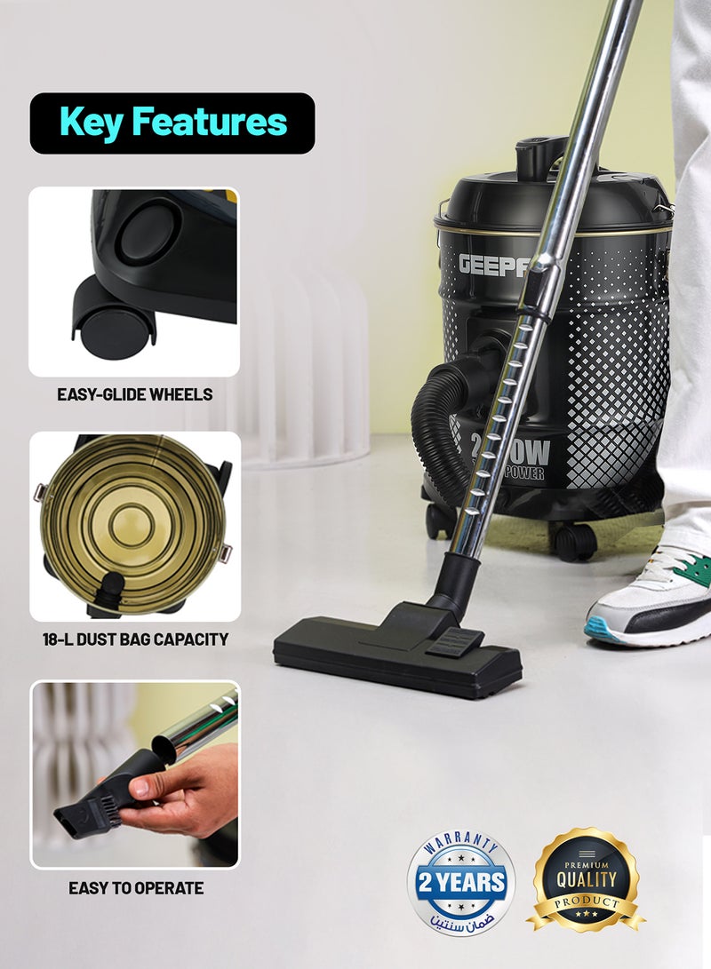 Drum Vacuum Cleaner- 18 L Dust Bag Capacity with Elegant Body, Metallic Tank/ Powerful Suction, Dry and Blow Function, Full Indicator/ Perfect for Home, Office, Apartments 18 L 2000 W GVC19045 Black, White