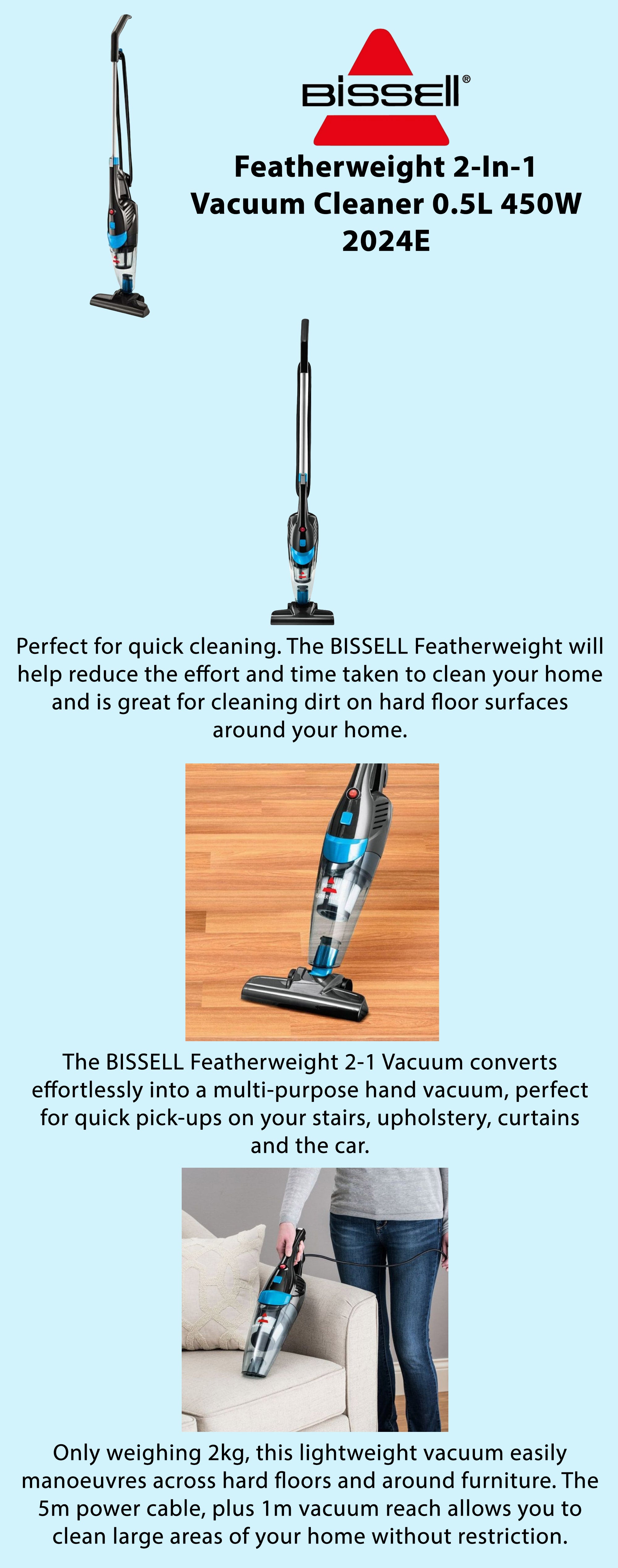 2-in-1 multi-purpose vacuum cleaner for carpets, hard floors and stairs 0.5 L 450 W 2024E Black/Titanium/Blue