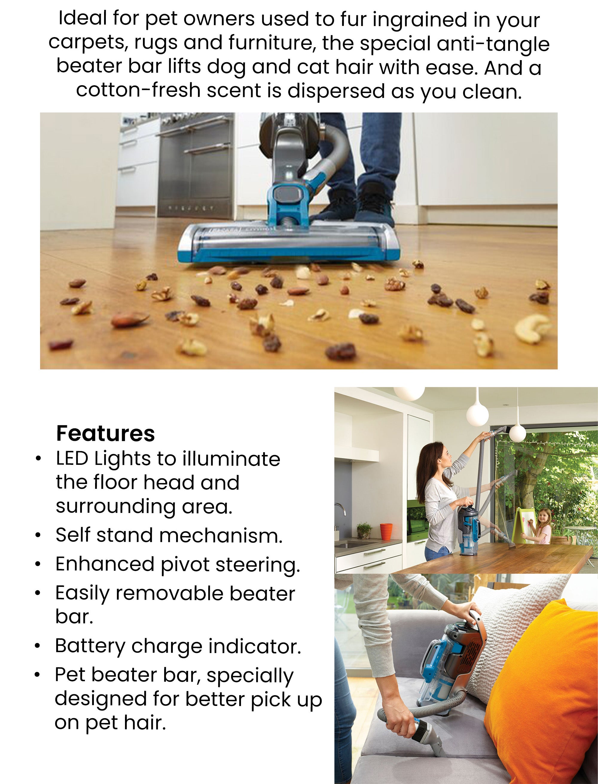 Cordless Vacuum Cleaner with 2 in1 function having intelligent Sensor Technology for Increased suction up to 60 minutes 1000 ml 45 W CUA525BH-GB Grey/Blue