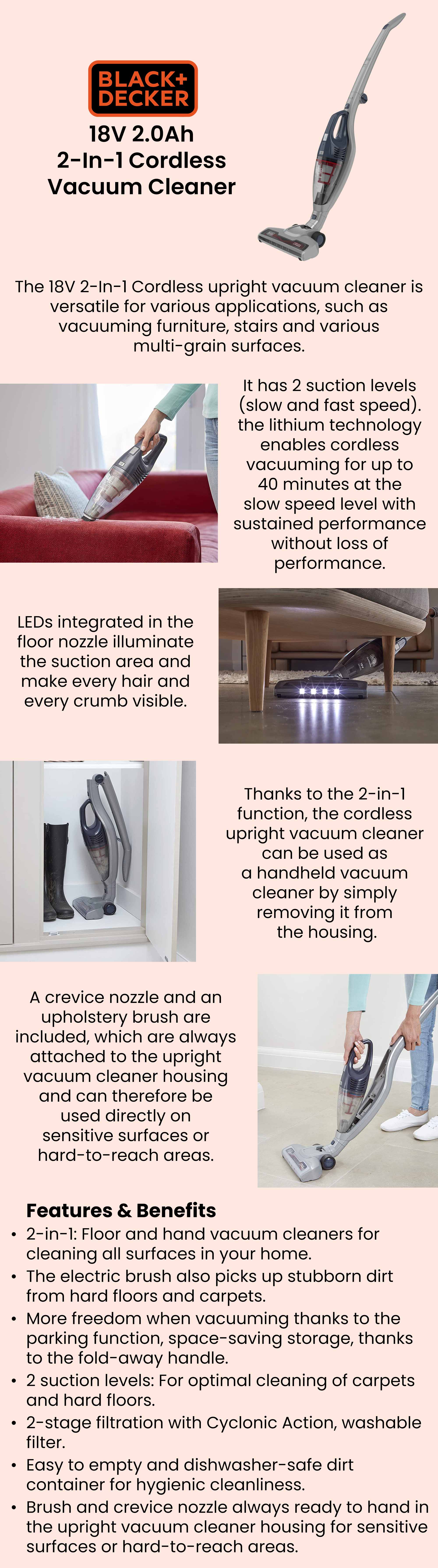 Stick Vacuum Cleaner with 2 in 1 Function and extensive accessories 500 ml 36 W SVB520JW-B5 Grey/Red