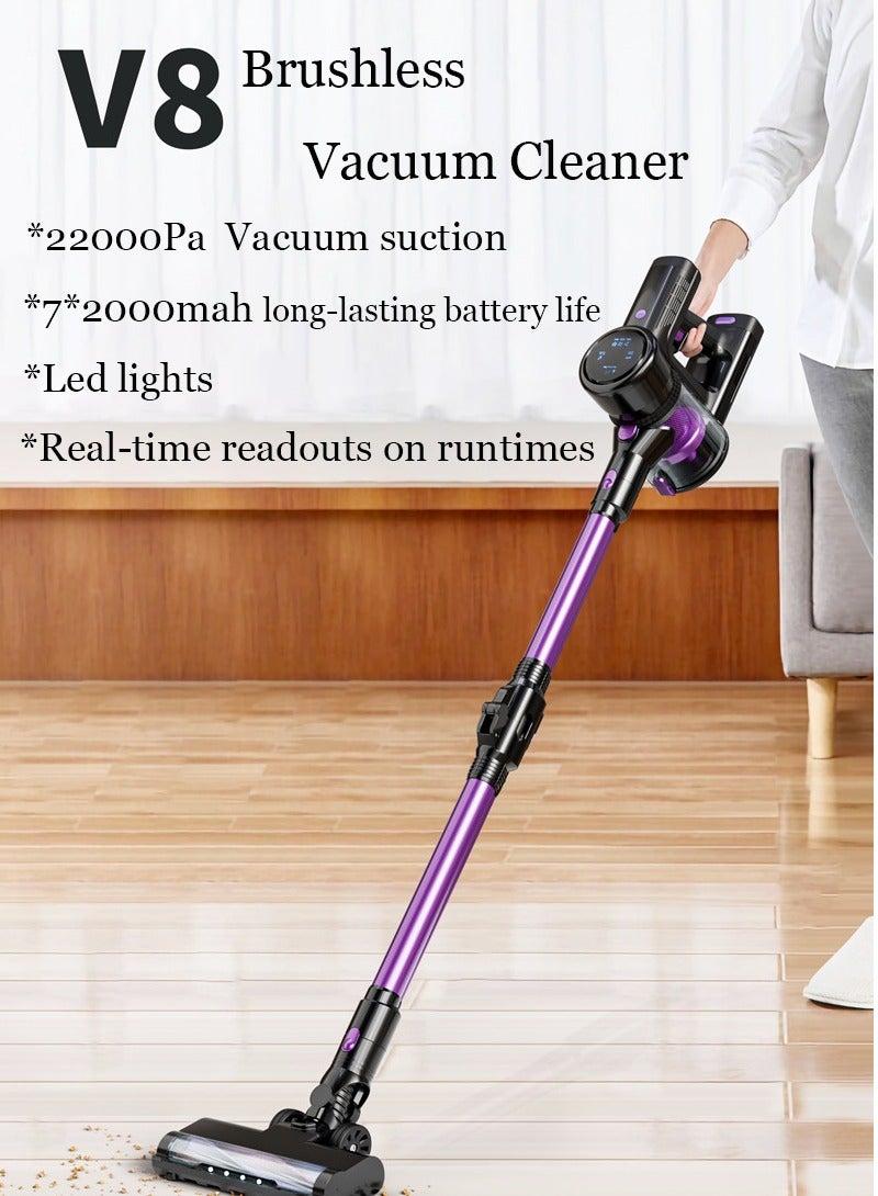 Cordless Vacuum Cleaner with LED Display,6-in-1 Brushless Motor Vacuum Cleaner,Lightweight Stick Vacuum,22000Pa with 40 Mins Max Runtime,for Home Hardwood Floor, Carpet, Pet Hair, Car