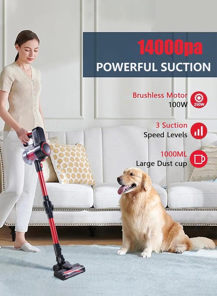 6-in-1 Cordless Vacuum Cleaner, 14000pa Stick & Handheld Vacuum Cleaner with Brushless Motor, 180° Foldable Wand,Lightweight Portable Vacuum Cleaner for Hard Floor Car Carpet Pet Hair Cleaning