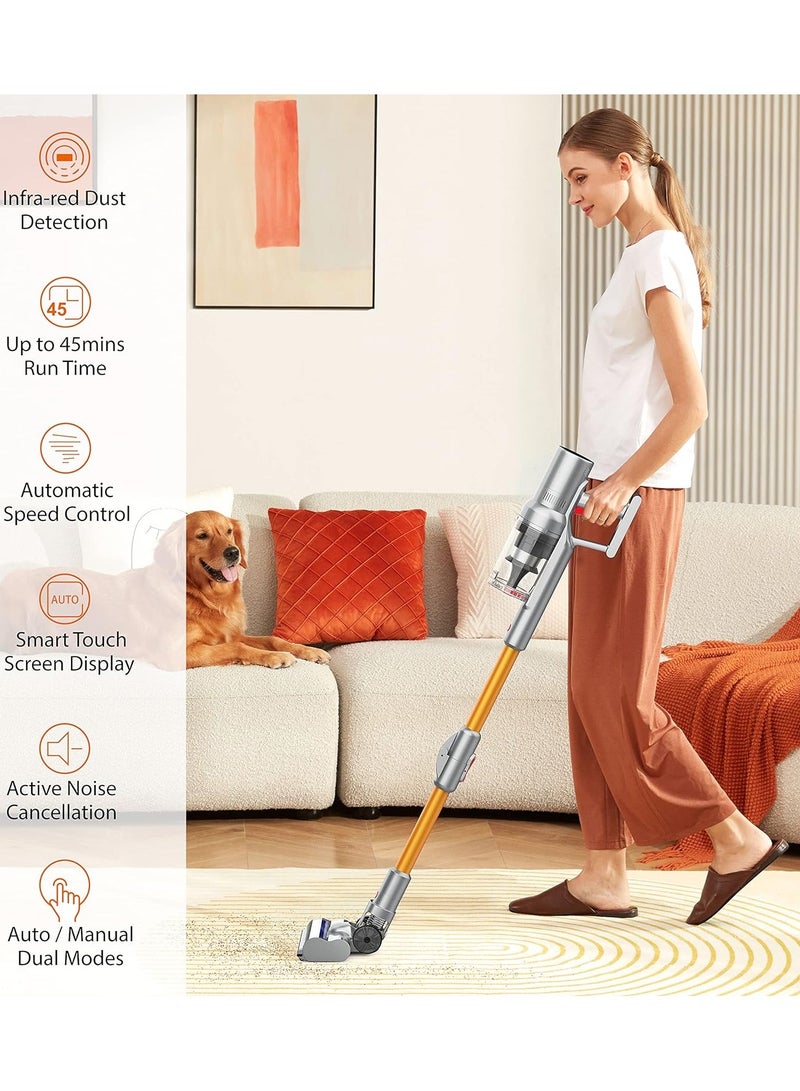 Cordless Vacuum Cleaner,4 in 1 Vacuum Cleaner with LED Display,Brushless Motor 27Kpa Powerful Suction, Lightweight Handheld Vacuum for Hard Floor Carpet