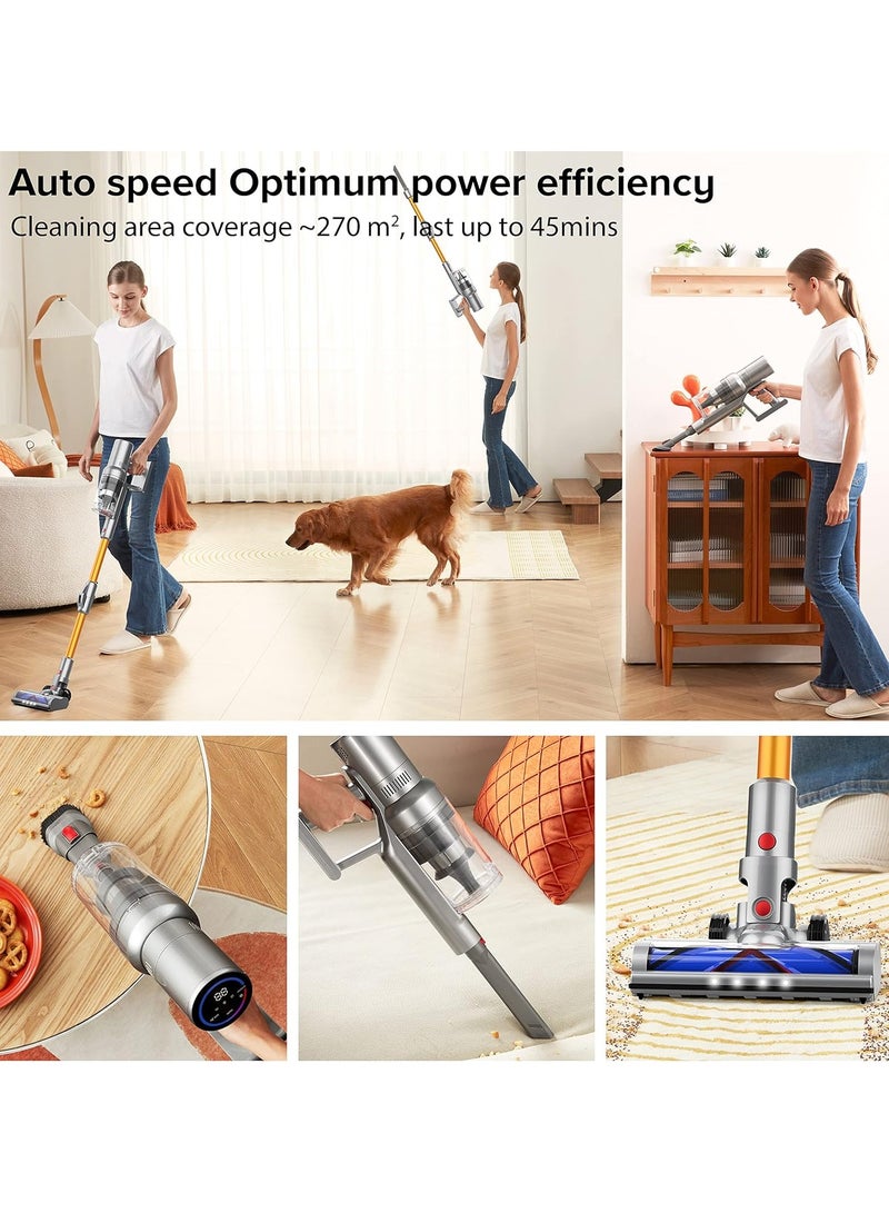 Cordless Vacuum Cleaner,4 in 1 Vacuum Cleaner with LED Display,Brushless Motor 27Kpa Powerful Suction, Lightweight Handheld Vacuum for Hard Floor Carpet