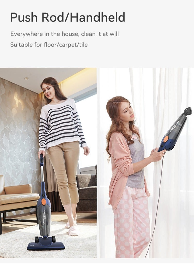 Pro 2-in-1 Handheld Vacuum Cleaner 15kPa Strong Suction Powerful Lightweight/5M Power Cable | HEPA Filtration Upright & Handheld Dual-Usage Transparent Dust Cup & Hook Design - 1.2 L 600 W DX118C-PRO Blue