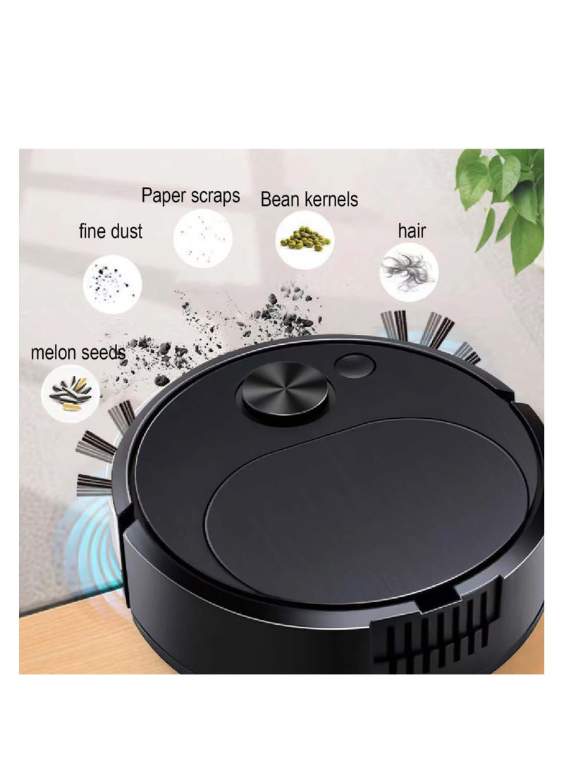 Robot Vacuum Cleaner, 3 in 1 Robot Vacuum Cordless USB Recha rgeable, Strong Suction & Low Noise, Electric Robotic Vacuum Cleaner with Mop for Hair Hard Floor Carpet(Black)