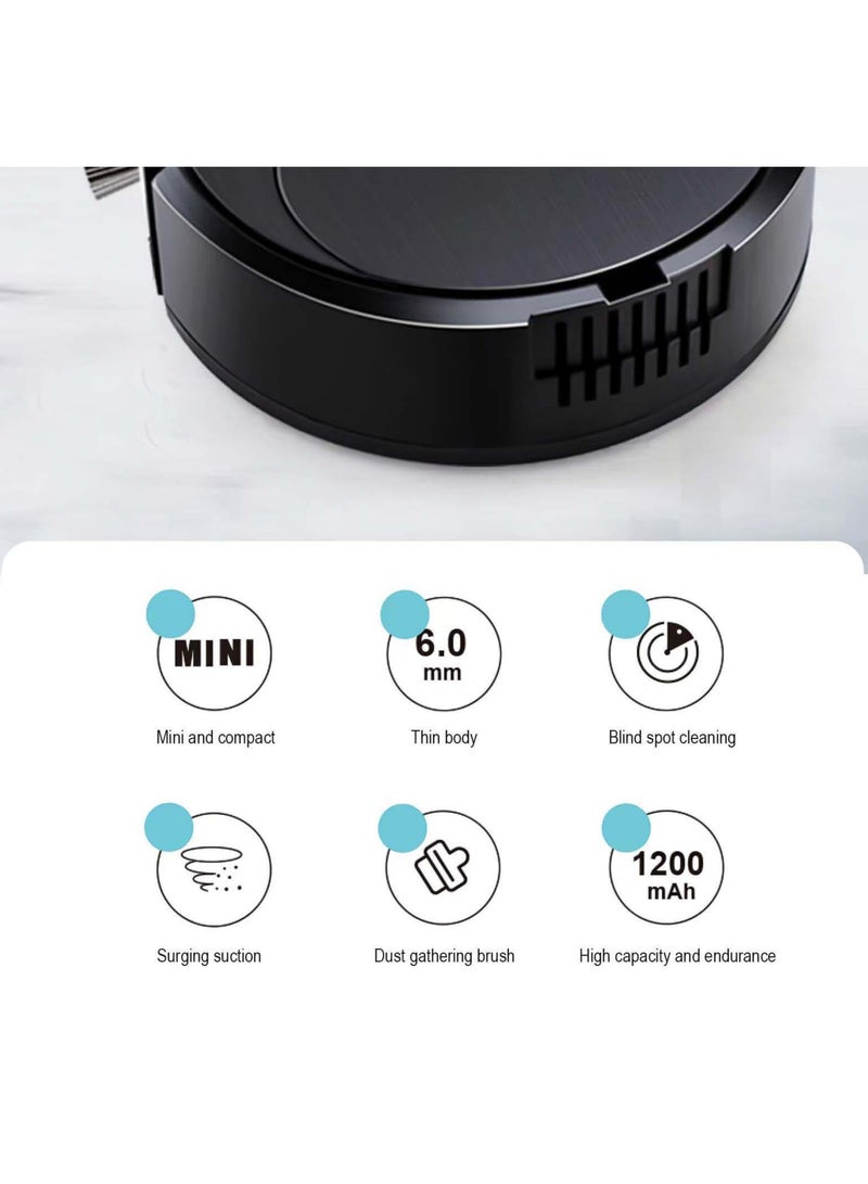Robot Vacuum Cleaner, 3 in 1 Robot Vacuum Cordless USB Recha rgeable, Strong Suction & Low Noise, Electric Robotic Vacuum Cleaner with Mop for Hair Hard Floor Carpet(Black)