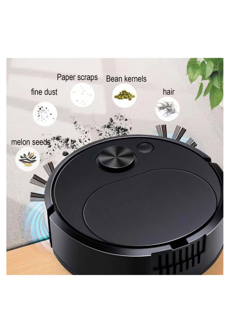 Robot Vacuum Cleaner, 3 in 1 Robot Vacuum Cordless USB Recha rgeable, Strong Suction & Low Noise, Electric Robotic Vacuum Cleaner with Mop for Hair Hard Floor Carpet(Black)