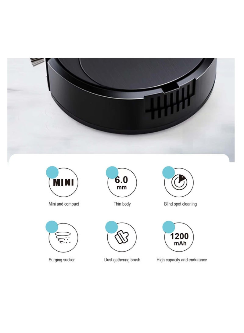 Robot Vacuum Cleaner, 3 in 1 Robot Vacuum Cordless, Strong Suction Low Noise, Electric Robotic Vacuum Cleaner with Mop for Hair Hard Floor Carpet(Black)