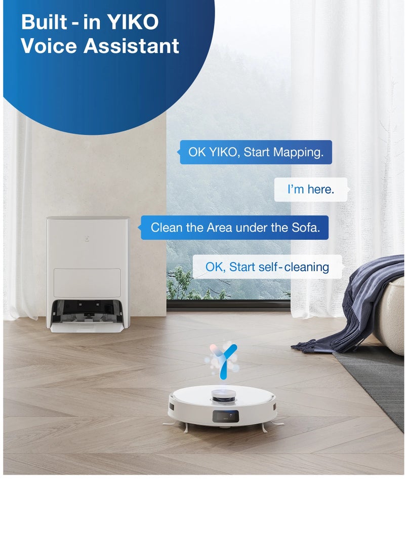 DEEBOT X1 e OMNI Robot Vacuum Cleaner, Auto Mop Washing/Hot Air Drying/Auto-Emptying, 260 min, 4300+ sqft, Dual Mops, 3D Maps, Live Monitoring & Video Call, OK YIKO Voice Interaction 4 L 50 W DBX53 White