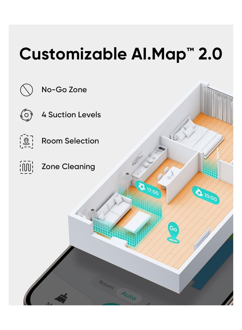 L60 Hybrid Robot Vacuum Cleaner With Mop, Ultra Strong 5,000 Pa Suction To Remove Hair, Dust, iPath Laser Navigation, For Deep Floor Cleaning, Ideal For Hard Floors 50 W T2268V11 Black