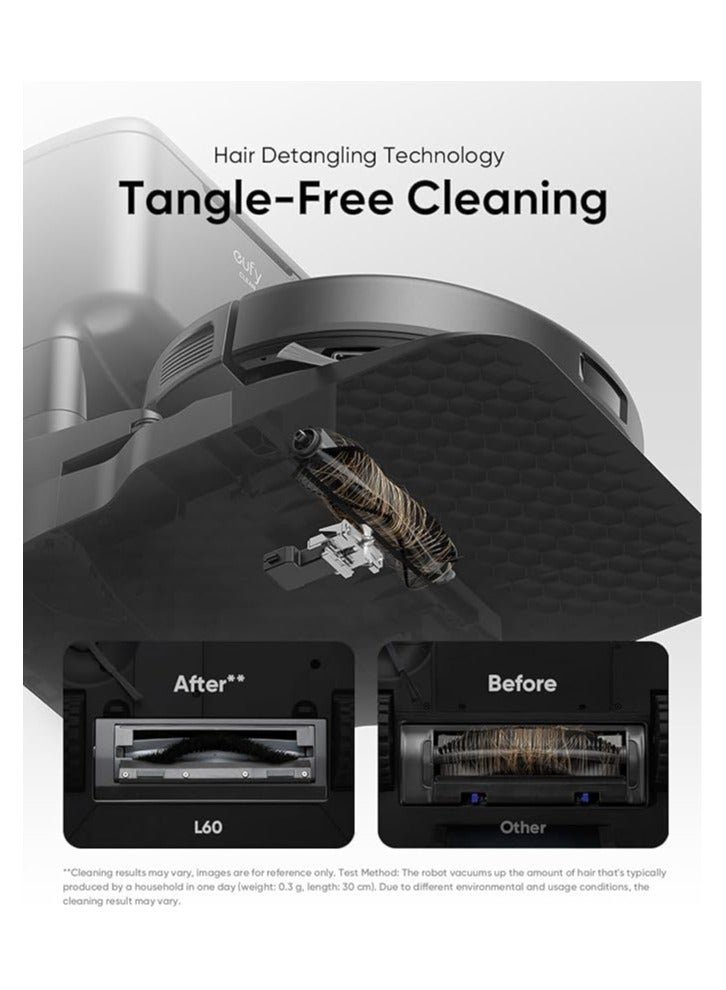 L60 Hybrid Robot Vacuum With Self Empty Station, Hair Detangling Technology, Up To 60 Days Of Hands Free Cleaning, Ultra Strong 5,000 Pa Suction To Remove Hair, Dust, Mop Pad 50 W T2278V11 Black